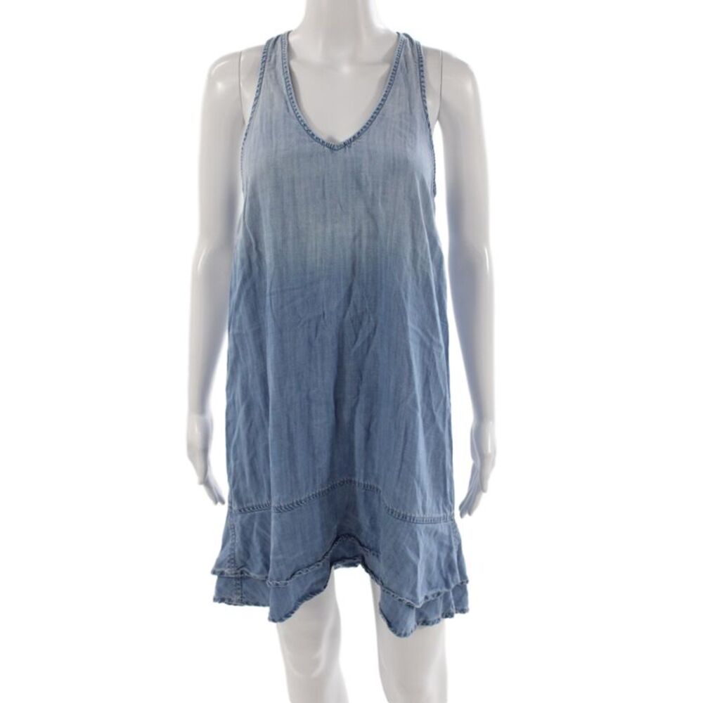 Bella Dahl Women Tank Dress Blue V-Neck Sleeveless Tencel Size S
